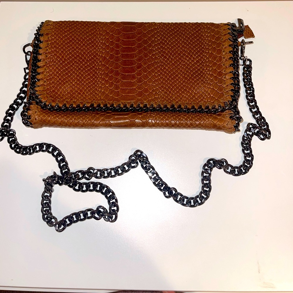 Genuine Leather Brown Cross Body Crocodile Print with Gun Metal Hardware